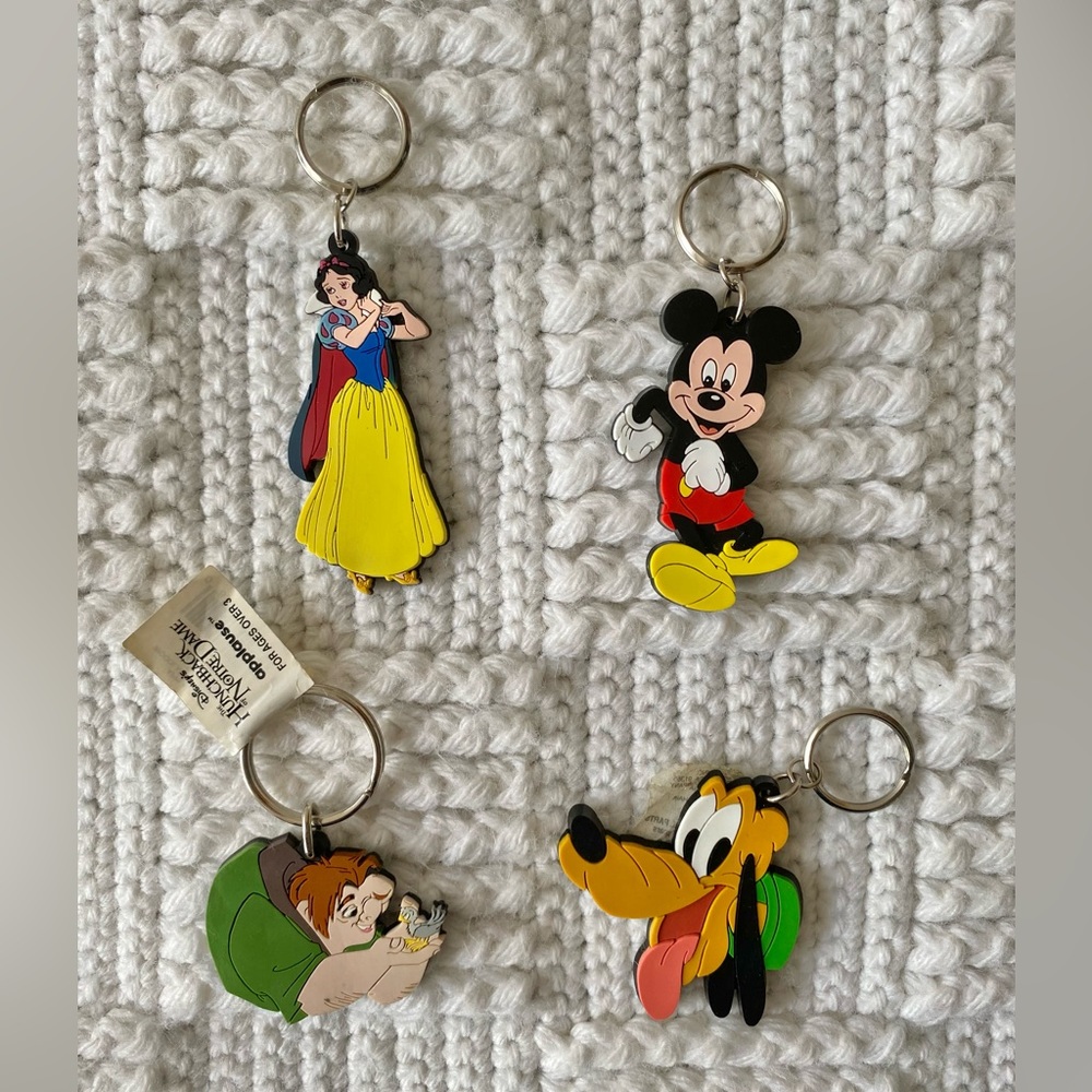 Vintage Disney Applause Snow White, Mickey Mouse, Hunchback, Pluto Keychains